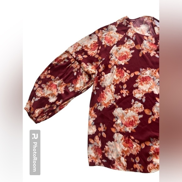 Plus size Lauren Conrad floral blouse mid sleeves puff sleeves 1 button neck - Picture 5 of 13